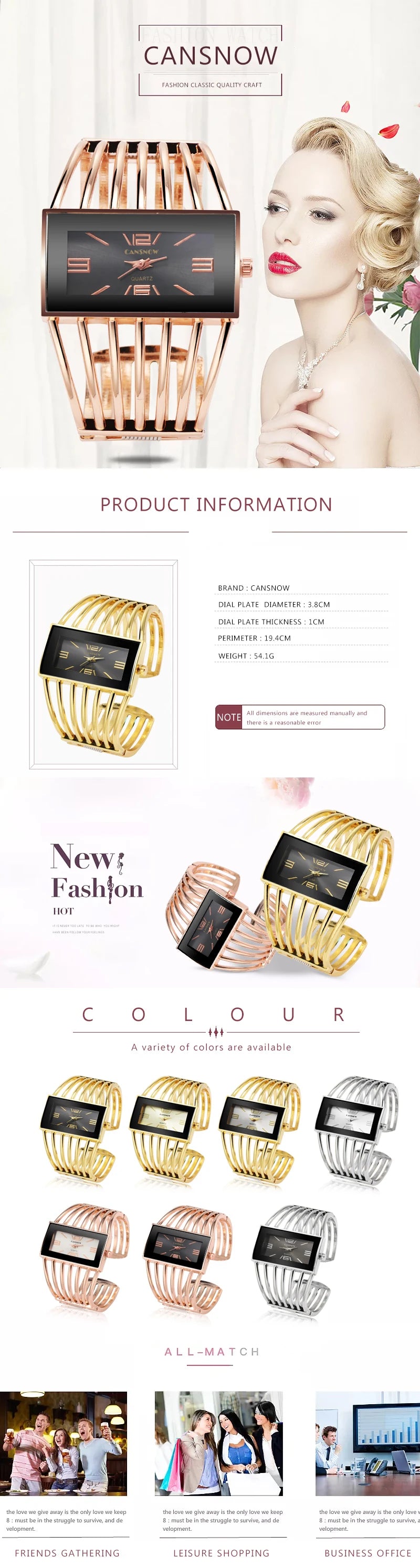 CANSNOW Relógio Feminino Luxo Moda Ouro Rosa Pulseira Pulseira Relógio Feminino Vestido Relógio Feminino Senhora Saati Meninas Relógio de Pulso Relojes