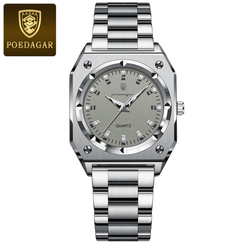 POEDAGAR Relógio Feminino Quadrado Elegante de Luxo À Prova D'Água Luminoso para Mulher Aço Inoxidável Quartzo Relógios Femininos Reloj+box