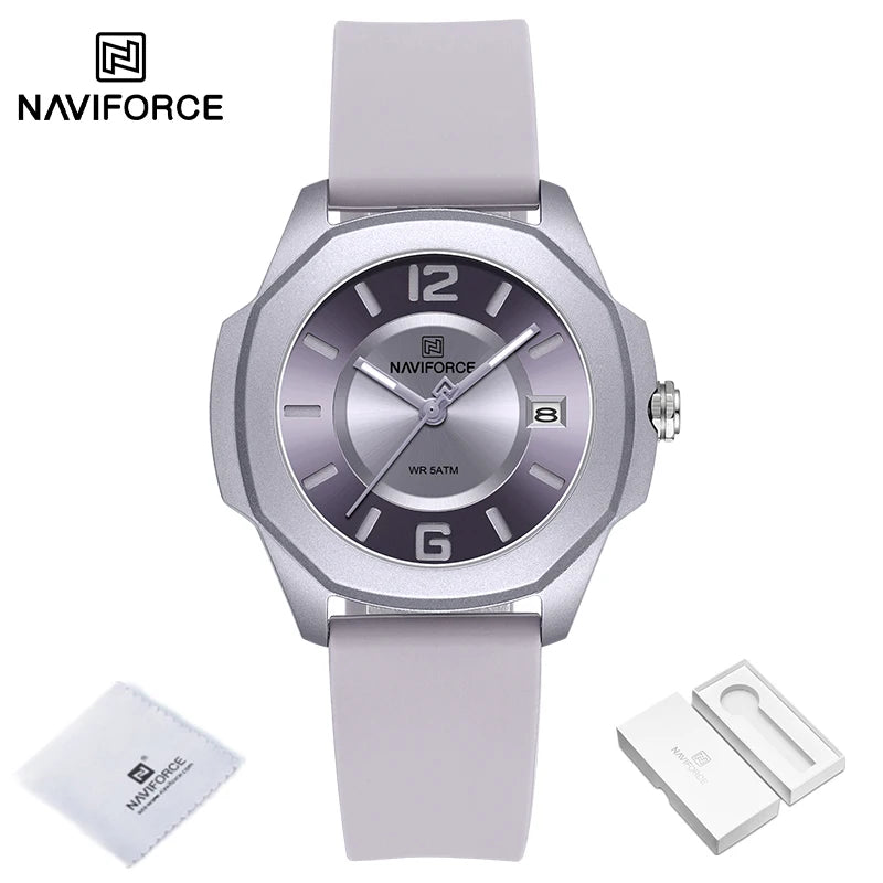 NAVIFORCE Relógios Elegantes para Mulheres Pulseira de Silicone Confortável Clássico Moda À Prova D'Água Exibição de Data Senhoras Relógio de Pulso Esportivo