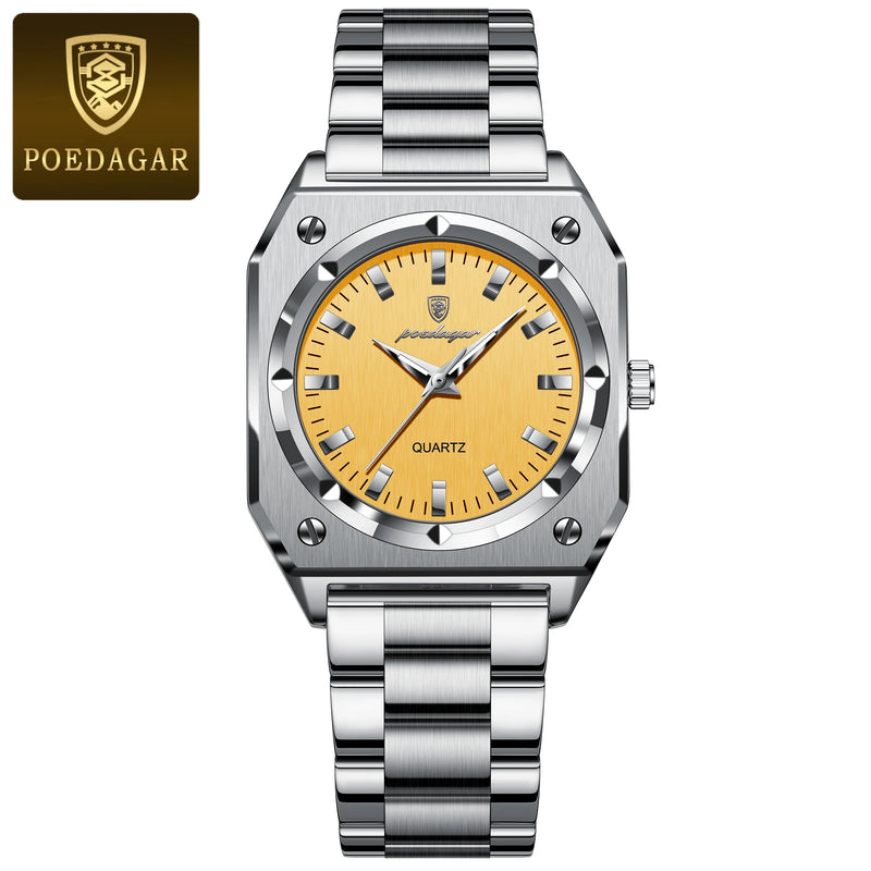 POEDAGAR Relógio Feminino Quadrado Elegante de Luxo À Prova D'Água Luminoso para Mulher Aço Inoxidável Quartzo Relógios Femininos Reloj+box