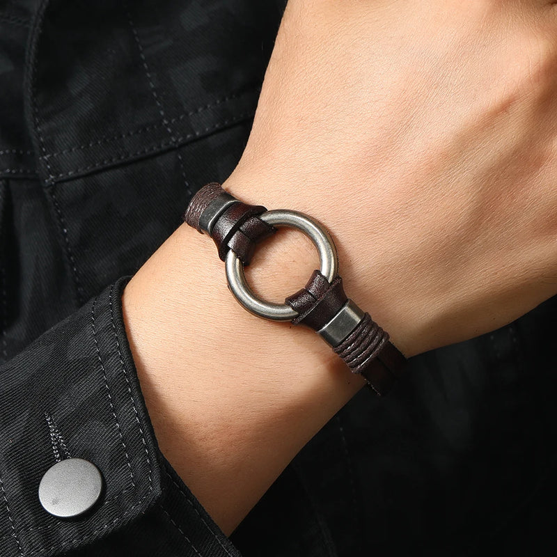 Pulseira de couro genuíno feita à mão para homens e mulheres, pulseira simples