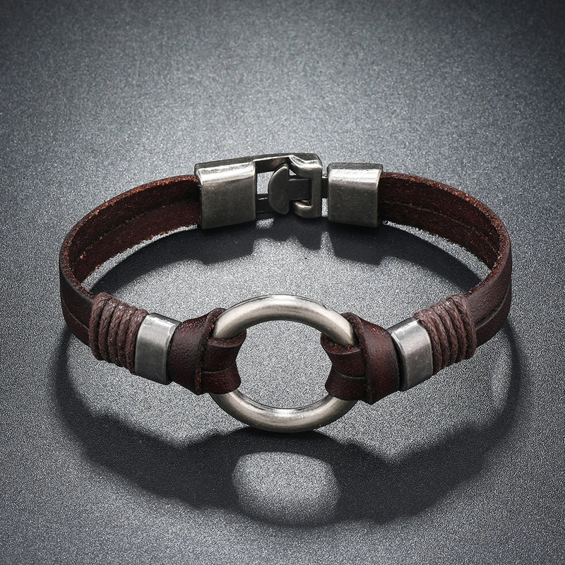 Pulseira de couro genuíno feita à mão para homens e mulheres, pulseira simples