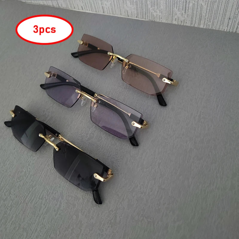 3 pares por conjunto retângulo sem aro óculos de sol moda masculina feminino pequeno quadro verão doces cores ao ar livre feminino tons óculos de sol