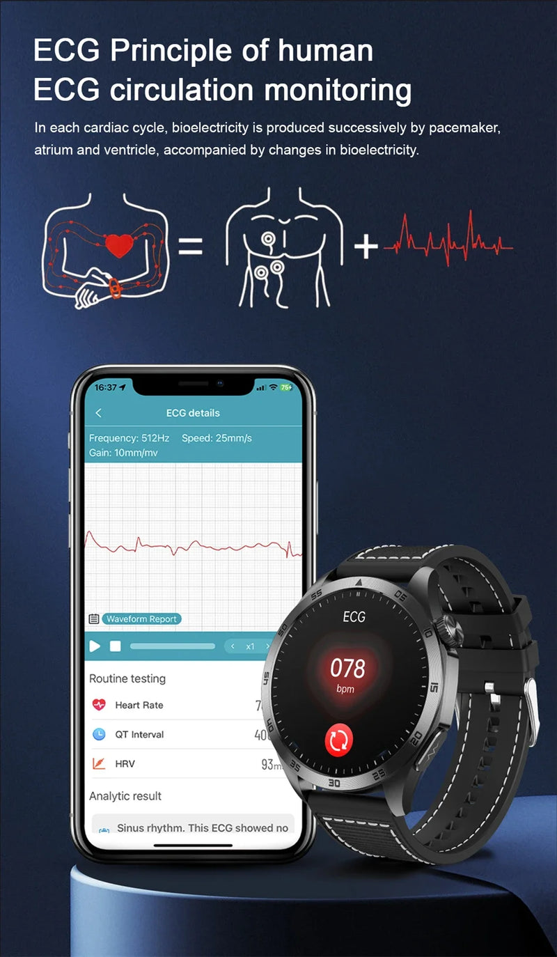 2024 Novo ECG+PPG Temperatura Pulso Fisioterapia Smartwatch Homens 466*466 HD Gestão de Saúde BT Call Esportes Relógios À Prova D'Água