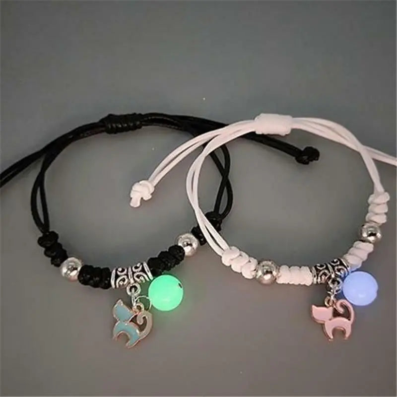 Moda luminosa contas estrela casal pulseiras para mulheres homens charme gato flor coração chave bloqueio cruz correspondência pulseiras bff jóias