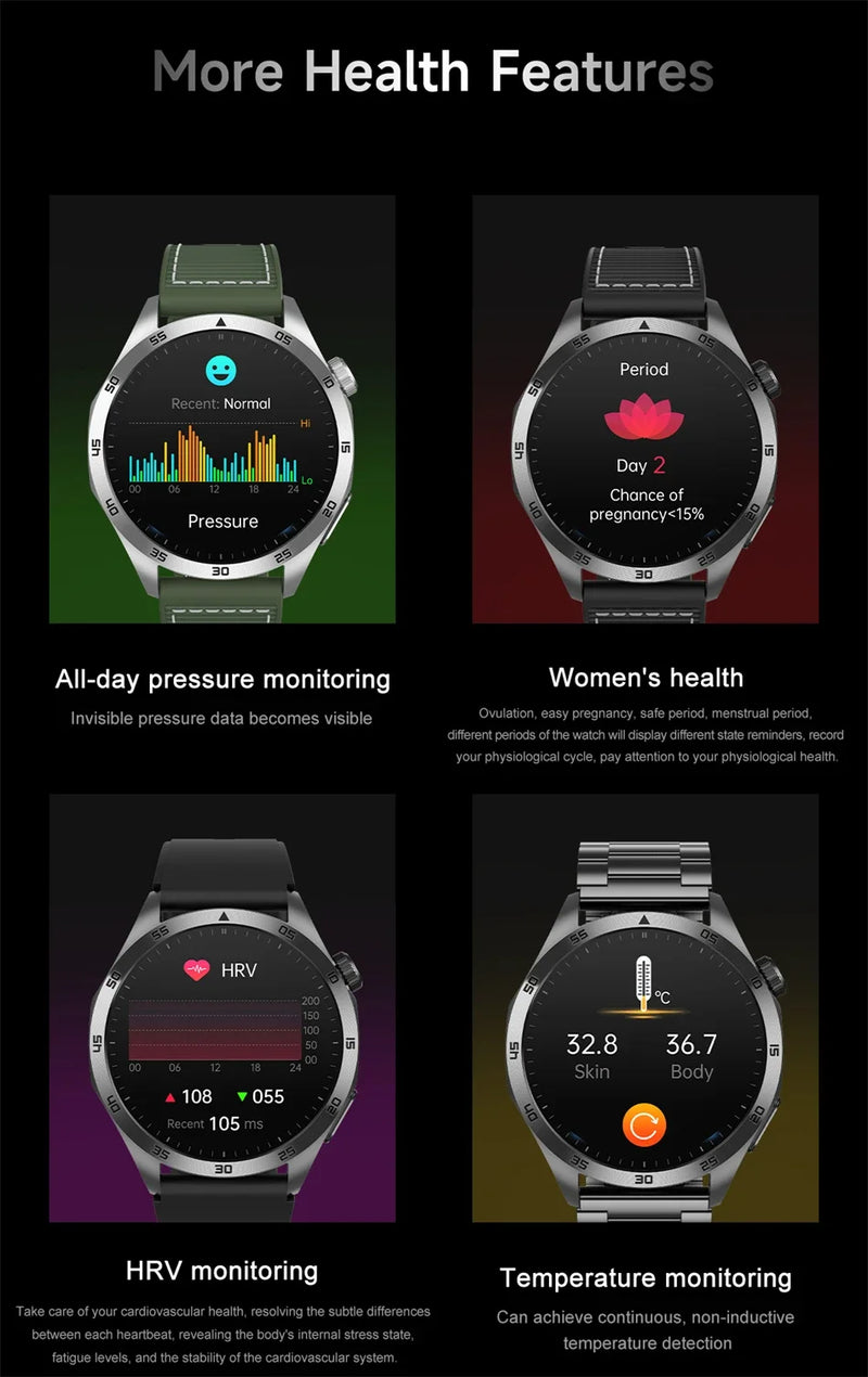 2024 Novo ECG+PPG Temperatura Pulso Fisioterapia Smartwatch Homens 466*466 HD Gestão de Saúde BT Call Esportes Relógios À Prova D'Água