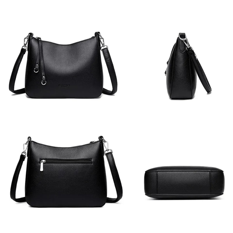 Bolsas de ombro femininas de couro macio de marca genuína, bolsas crossbody de grife de luxo, bolsa tote casual feminina, bolsa mensageiro para deslocamento diário