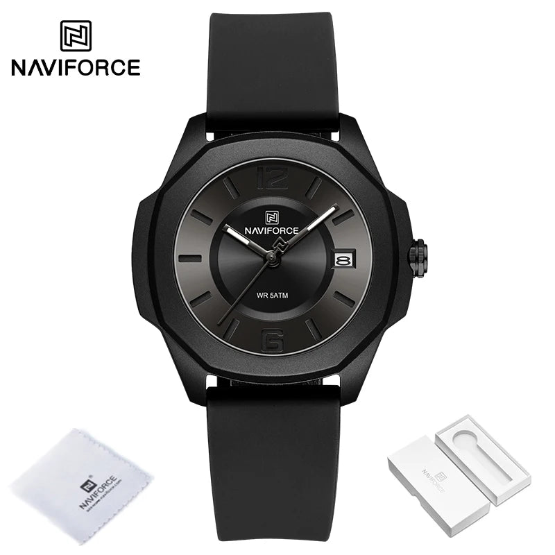 NAVIFORCE Relógios Elegantes para Mulheres Pulseira de Silicone Confortável Clássico Moda À Prova D'Água Exibição de Data Senhoras Relógio de Pulso Esportivo