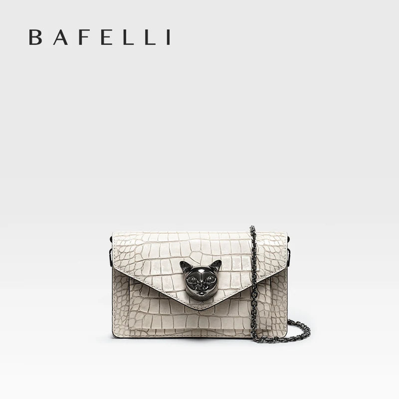 Bafelli nova bolsa feminina moda tendência embreagem gato corssbody bolsas designer de marca de luxo shorty corrente