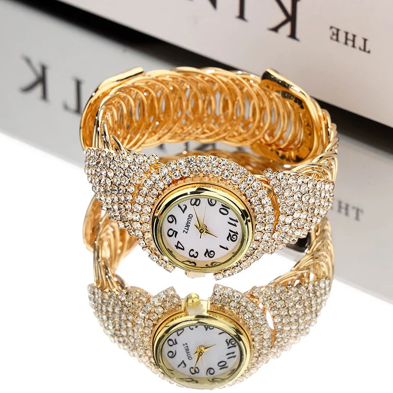 Relógios Femininos Diamante Relógio de Ouro Senhoras Relógios de Pulso Marca de Luxo Strass Relógios de Pulseira Femininos Relogio Feminino