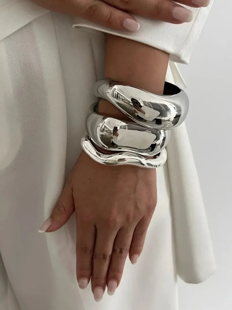 Pulseiras largas Punk Ouro Prata Cor Geométricas Metal Grandes Pulseiras para Mulheres Pulseiras Homens Joias de Luxo Exageradas