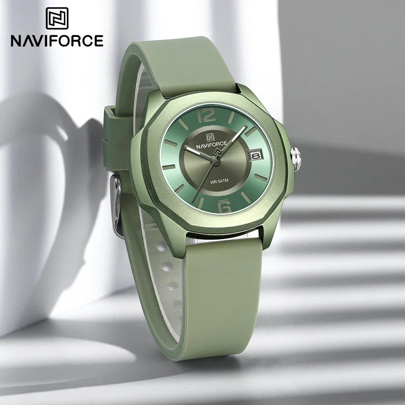 NAVIFORCE Relógios Elegantes para Mulheres Pulseira de Silicone Confortável Clássico Moda À Prova D'Água Exibição de Data Senhoras Relógio de Pulso Esportivo