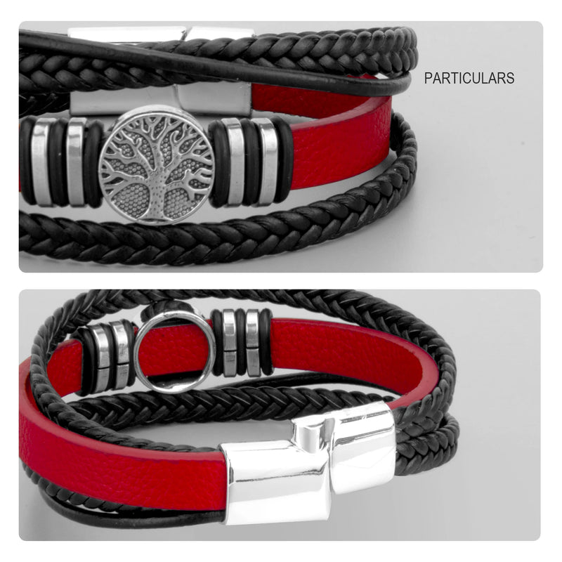 Pulseiras de couro trançado de 3 cores para homens Pulseira multicamadas tecida à mão para homens Pulseira de árvore masculina de corda preta e marrom Punk Liga de zinco