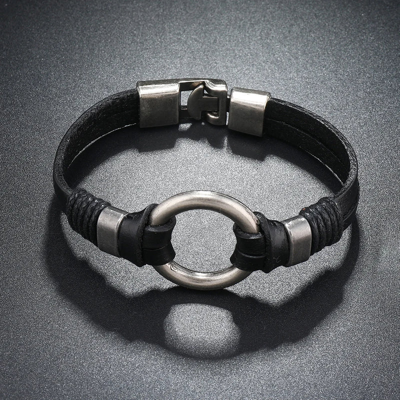 Pulseira de couro genuíno feita à mão para homens e mulheres, pulseira simples