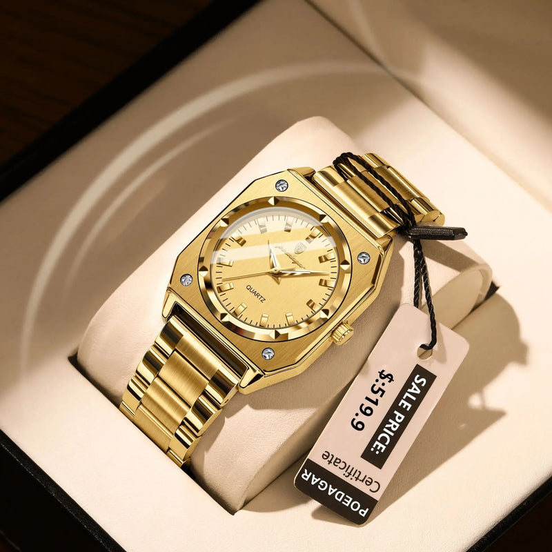 POEDAGAR Relógio Feminino Quadrado Elegante de Luxo À Prova D'Água Luminoso para Mulher Aço Inoxidável Quartzo Relógios Femininos Reloj+box