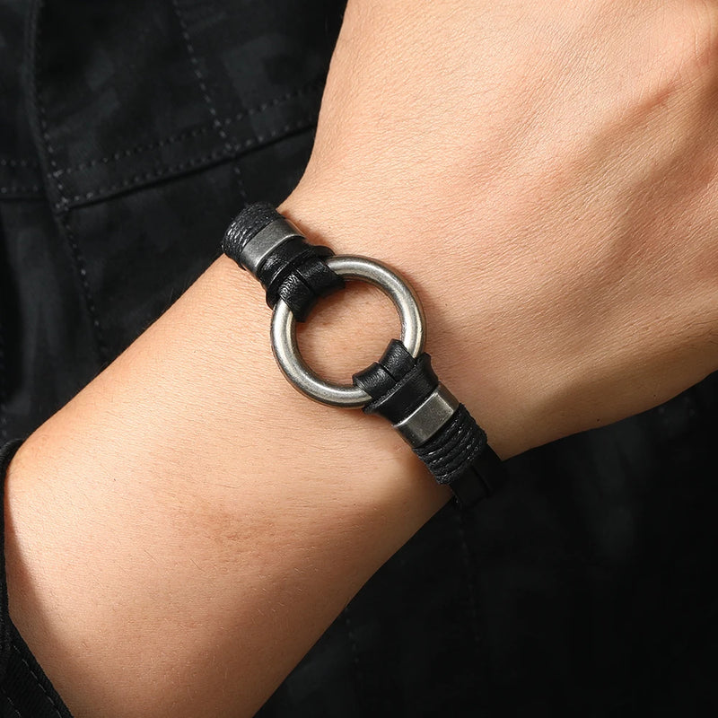 Pulseira de couro genuíno feita à mão para homens e mulheres, pulseira simples