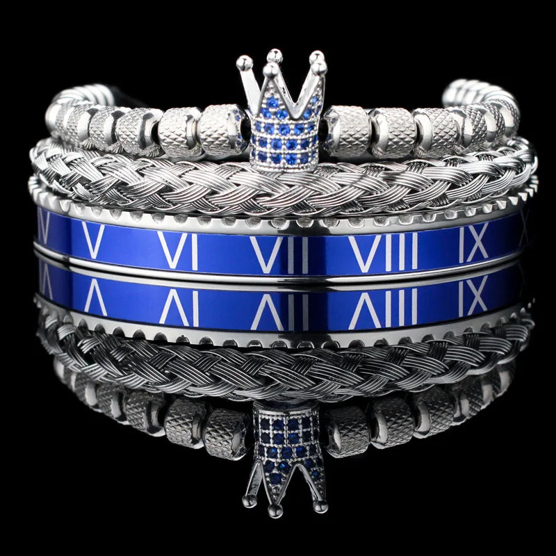 Pulseira masculina de luxo com contas de pedra preta e cabeça de leopardo, bracelete esmaltado de aço inoxidável, pulseiras romanas, conjunto de joias femininas