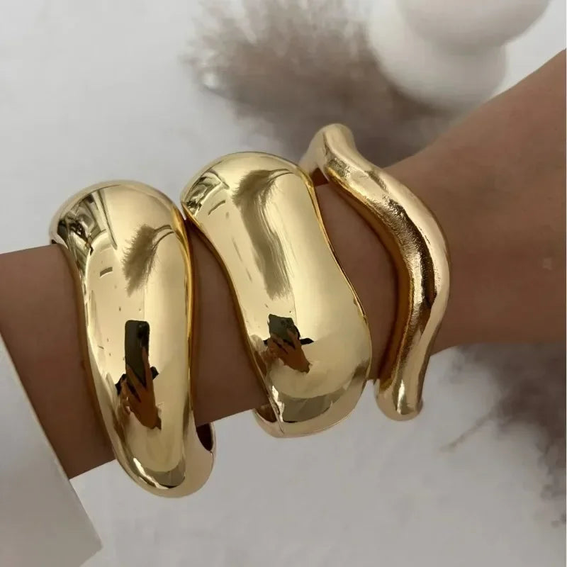 Pulseiras largas Punk Ouro Prata Cor Geométricas Metal Grandes Pulseiras para Mulheres Pulseiras Homens Joias de Luxo Exageradas