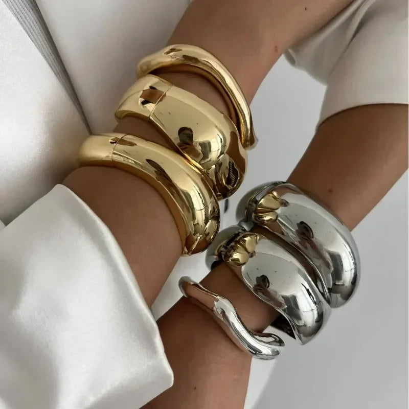 Pulseiras largas Punk Ouro Prata Cor Geométricas Metal Grandes Pulseiras para Mulheres Pulseiras Homens Joias de Luxo Exageradas